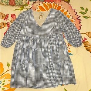 Elegant Blue Checkered Women's Dress